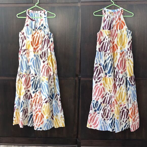 T Tahari Multi Color Cotton Tiered Midi Dress Medium - Picture 2 of 5